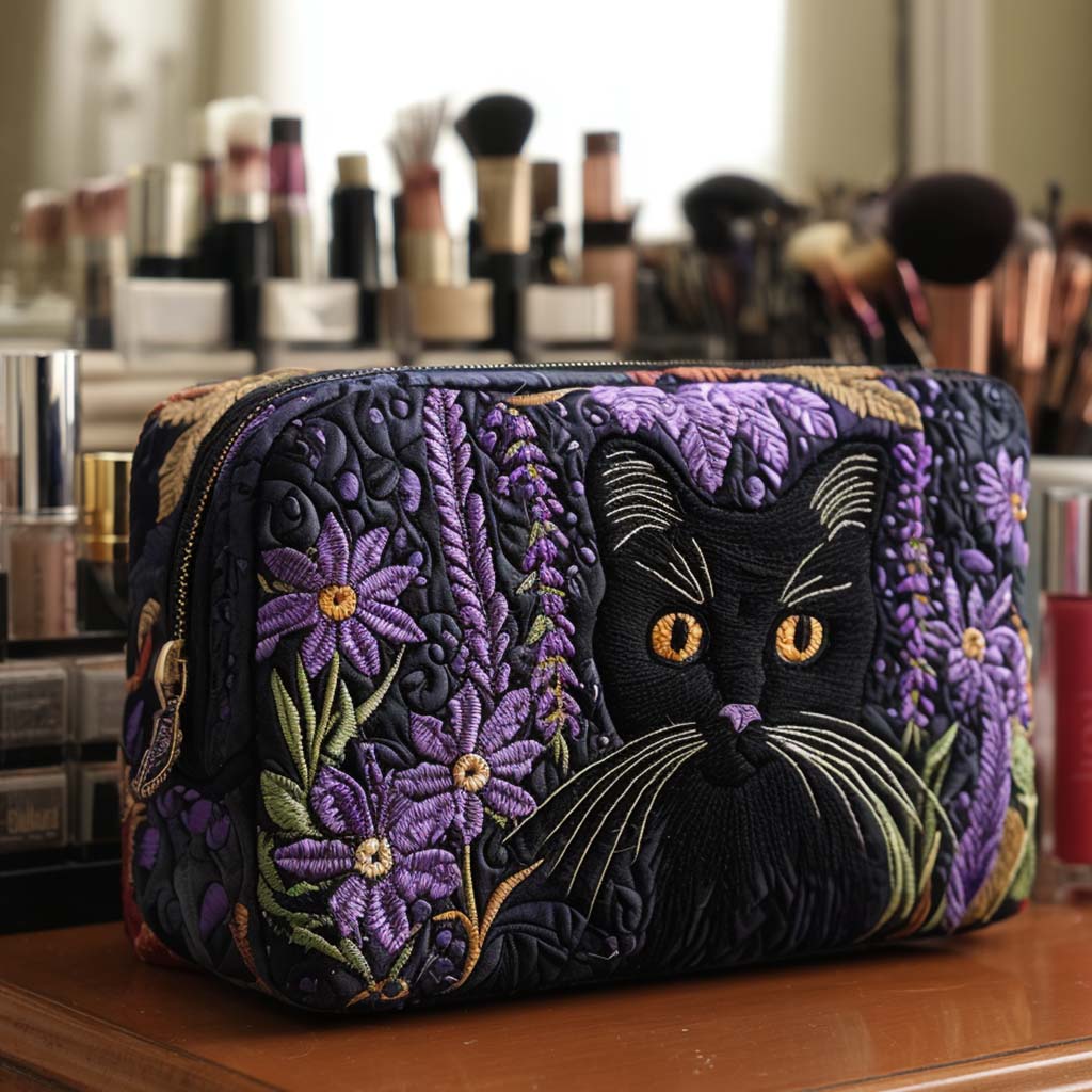 ラッキーチャームキャットキルティッドメイクアップバッグ