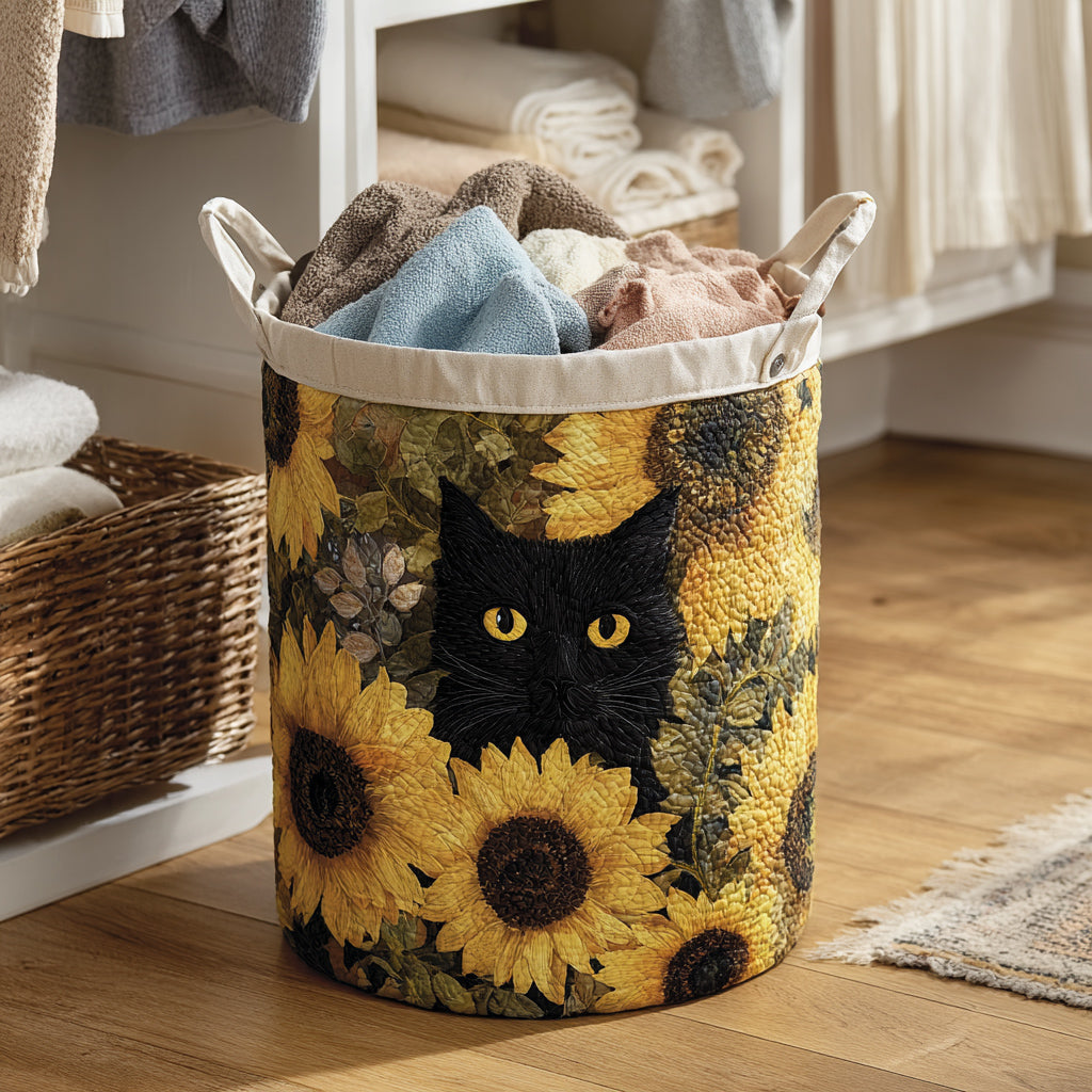 ひまわりの黒猫ランドリーバスケット